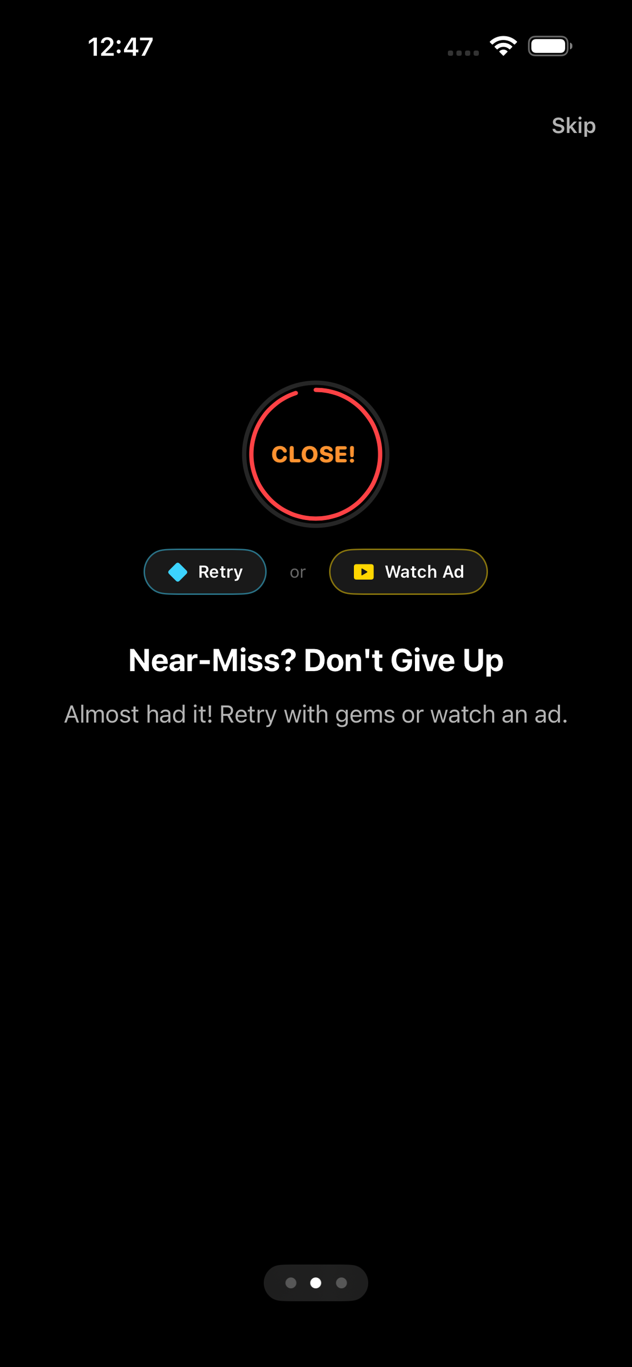 Perfect Tap retry tutorial screen