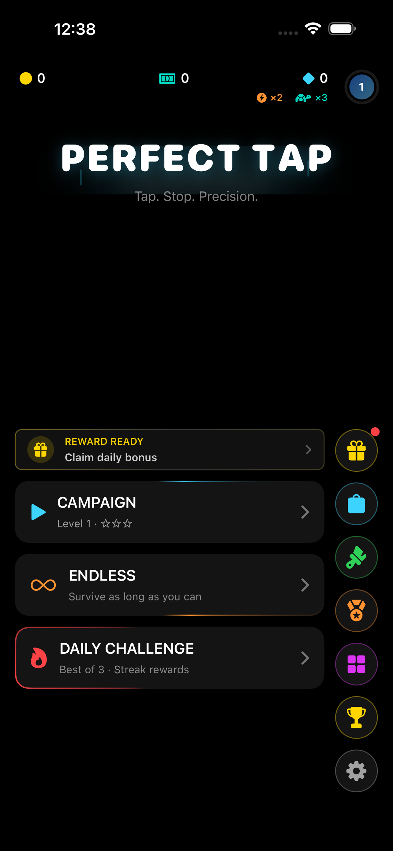 Perfect Tap lobby screen