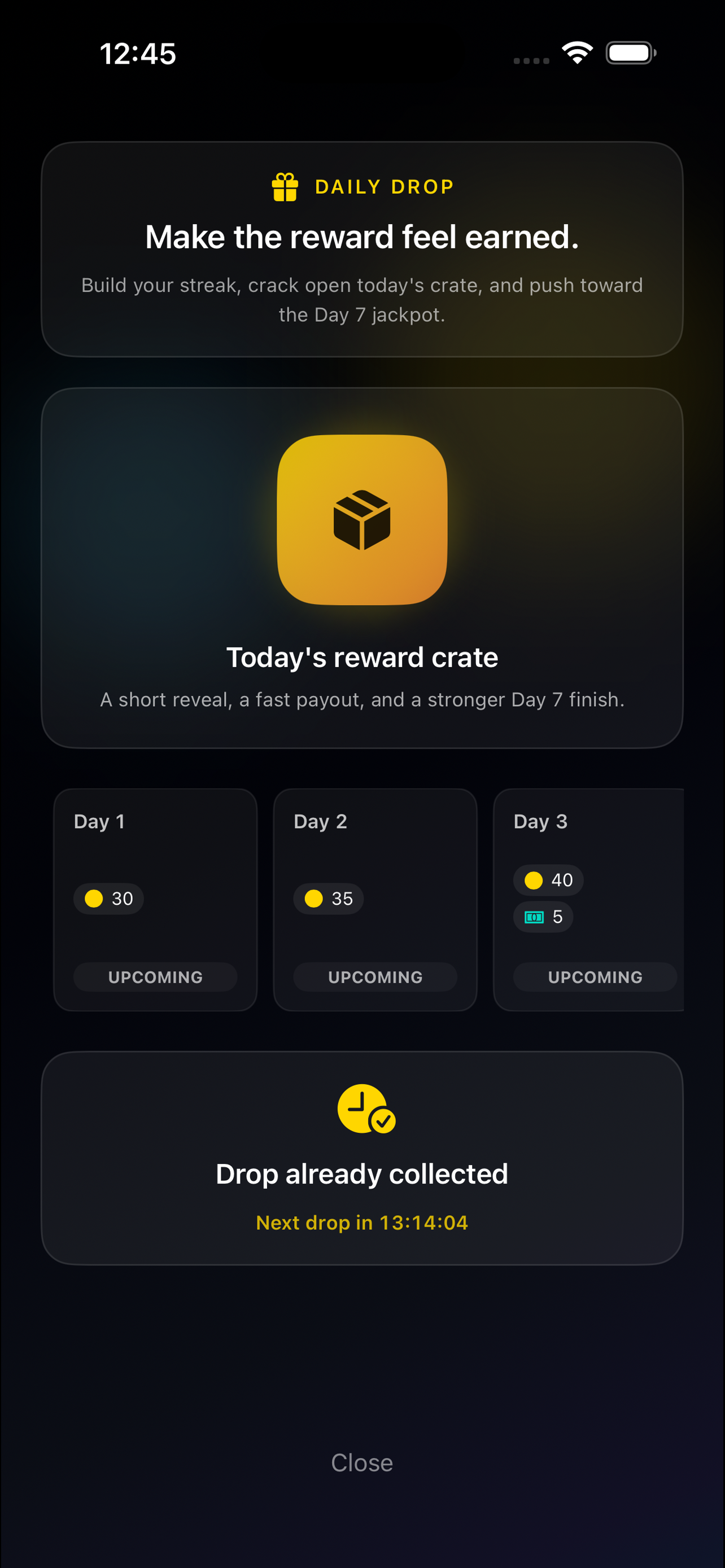 Perfect Tap rewards screen